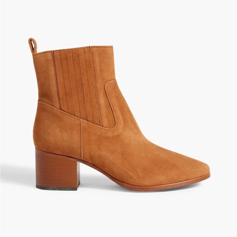 New FRAME Le Rue suede ankle boots Camel Comfort Walk Bootie Sz 8.5 block heel